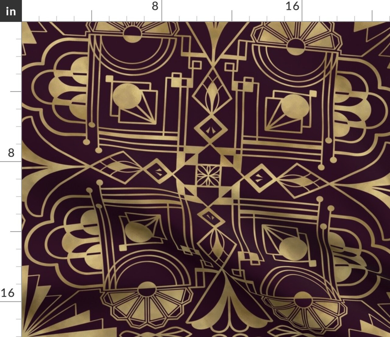 Large Art Deco Dark Purple Gold Vintage Antique Modern 1920S Abstract Custom Printed Fabric by Spoonflower Various Fabrics by the Yard or Fat Quarter